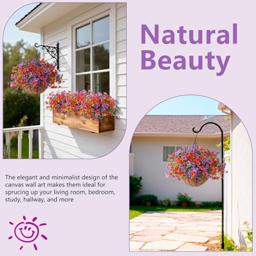 Artificial Flowers Hanging Baskets, 12 Bundles Faux Flower Outdoor Hanging Basket Spring Summer Decoration, Fake Flowers Plants for Porch Patio Balcony Home Yard Decor(Light Purple Red) - color: Light Purple,red