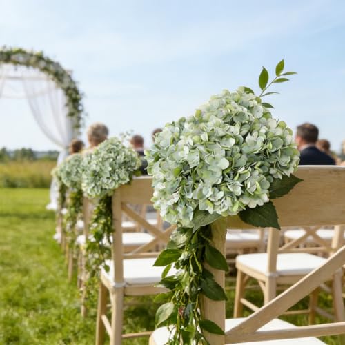 6PCS Realistic Artificial Silk Hydrangea Flowers, Premium Fake Hydrangea Flowers Bouquet with Stems, Full Faux Hydrangea Blooms for Home Wedding Table Party Office Decorations(Sage Green) - color: Sage Green