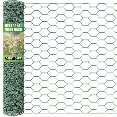 36 x 1200 InchesChicken Wire for Floral Arrangements, Green Chicken Wire, Hexagonal Galvanized Wire Mesh for Poultry Barrier, Flower Arrangement, Crafts and Garden, Green - color: Green, size: 36 x 1200 Inches