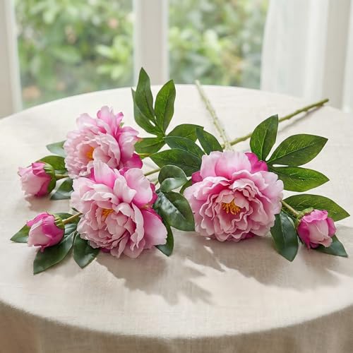Peony Artificial Flowers,4 Pcs Fake Faux Peony Flowers Look Real,Silk Peonies with Stems for Home Decor,Purple Pink Peonies Artificial Flowers for Floral Arrangements (4, Purple Pink) - color: Purple Pink