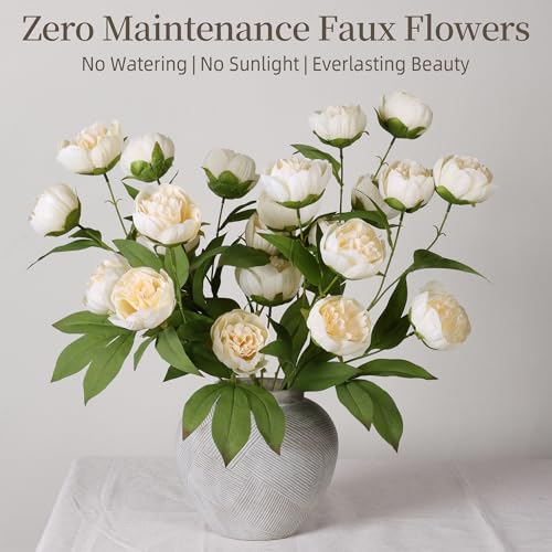 florisso 6 Pcs 27" Faux Silk Artificial Peony Flowers, Fake Peony Branches for Vase DIY Bouquet Centerpieces Wedding Shower Decorations, Champagne - color: Champagne