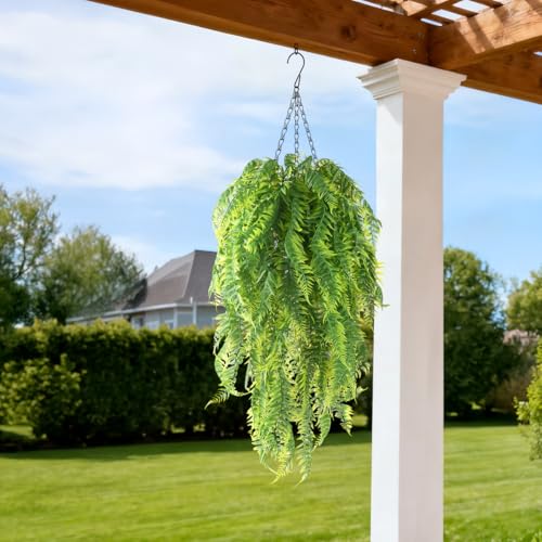 ZFProcess Artificial Faux Hanging Plants Basket for Spring Outdoor Summer Decoration, Fake Persian Grass Plant UV Resistant Look Real for Outside Porch Home Patio Balcony Yard(Persian Grass) - color: B Green