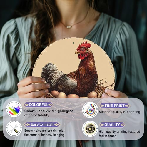 Chicken Coop Hen Vintage Metal Tin Sign Chicken Wreath Wall Decor Kitchen Farmhouse Outdoor Chicken Decor For Chicken Lovers Chicken House Decor 8 Inch - color: Thanksgiving 1, size: 8 inches