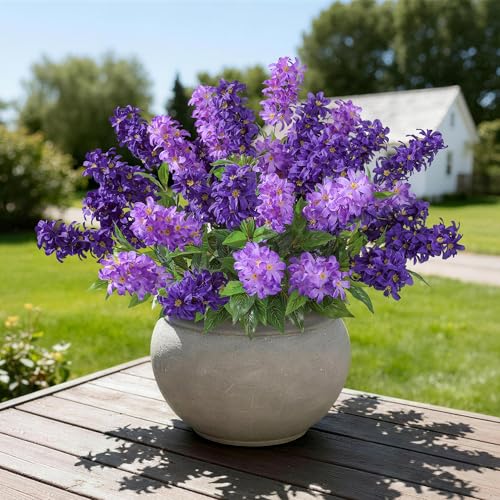 Artificial Flowers 3 Pcs Hyacinth Fake Flowers 19.69” Silk Flowers for Outside, Delphinium Outdoor Faux Flowers Fake Plants for Porch Patio Balcony Yard Indoor Home Decor - color: 2pcs Purple & 1pcs Light Purple