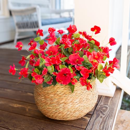 Fake Hibiscus Artificial Flowers for Outdoors Spring Summer Decoration, 6 Bundles Silk Red Hibiscus Flowers Bouquet UV Resistant Look Real Faux Plants for Outside Planter Front Door Porch Balcony Yard - color: Red