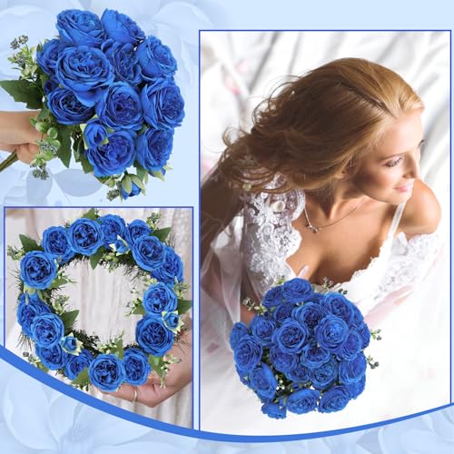 16 Pack Royal Blue Peonies Artificial Flowers,Fake Silk Hydrangea Bouquet for Bridal Wedding Home Table Decor Reusable Dining Opening Ceremony Birthday Arrangement Faux Floral - color: Royal Blue