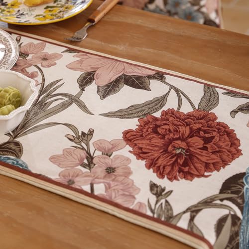 bilin gaier Linen Floral Table Runner 71 Inches Long,Vintage Rustic Farmhouse Blue and Red Flower Table Runners,Table Decoration for Coffee & Dining Table Home Party Kitchen.12 x71-Burgundyred - color: Burgundyred, size: 12"*71"