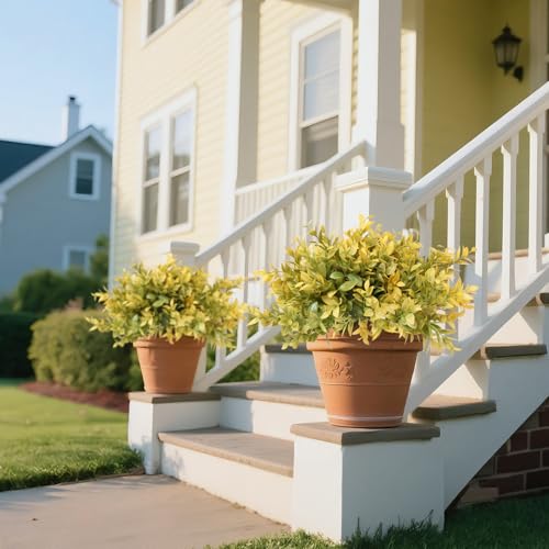 6 Bundles Artificial Greenery Stems, 14.5" Fake Lucky Bamboo Leaves Fall Faux Flowers Plants UV Resistant Plastic Shrubs for Garden Patio Porch Farmhouse Pathway Thanksgiving Outdoor Indoor Decoration - color: Yellow