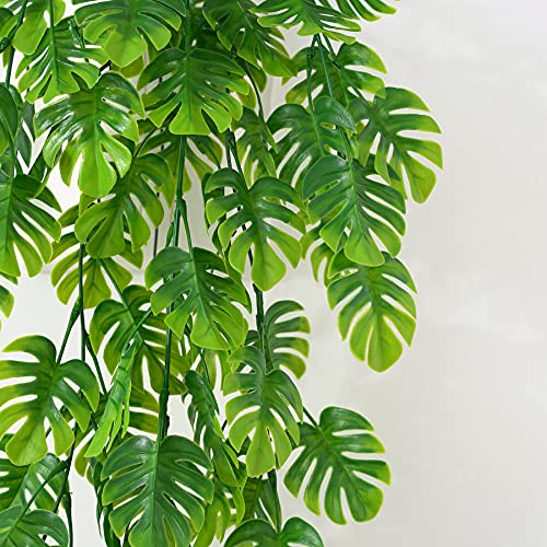 PASYOU Artificial Hanging Plants Fake Monstera Vines for Decoration, Ivy with Leaves Outdoor Indoor Decor Plastic Greenery Plant Faux Stems Home Garden Party Wedding Bedroom Room Office - 4 Pack - color: Monstera Vine - 4 Pcs