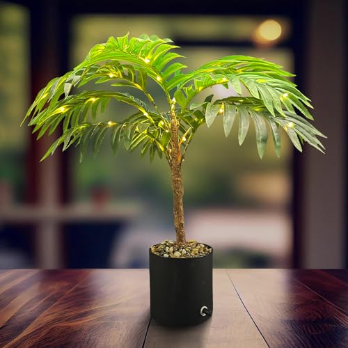 20-Inch Lighted Palm Tree Faux Plant, USB Battery Powered | LED palm leaf design, USB or battery powered, Indoor home decor, Artificial tropical plant, Living room accent - color: Palm Leaf