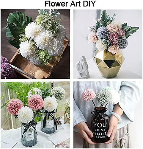 12Pcs Yellow White Chrysanthemums Artificial Flowers Fake Silk Ball Flowers Mums Bouquets Arrangements Wedding Party Decor St Patricks Day Home Garden Table Centerpieces DIY Floral(Yellow&White,12pcs) - color: Yellow＆cream，12pcs