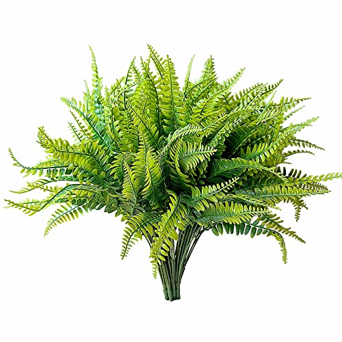 8 Bundles Ferns Artificial Plant Flower Outdoor Fake Boston Fern Bushes UV Resistant Plastic Faux Fern Greenery Stems Leaves for Home Indoor Outside Ground Porch Garden Arrangements Décor - color: Green Fern, size: 8pcs