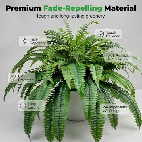 Fake Ferns Artificial Plants Large, Artificial Boston Ferns, Washable Durable Fake Hanging Plants for Outdoors Indoors Home Garden Living Room Decor (2, 26 Branches) - color: 26 Branches