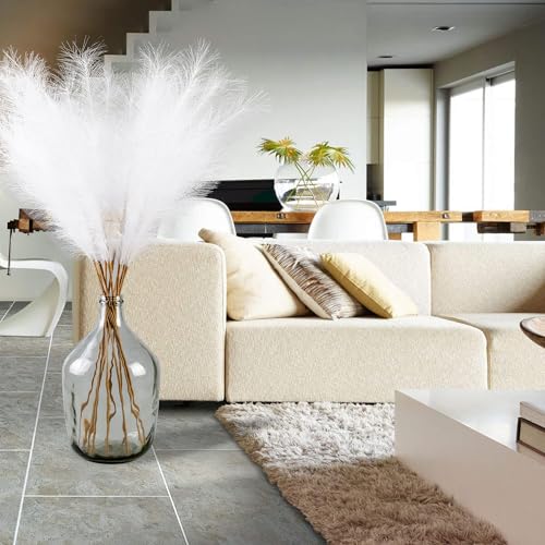 12 Pcs White Faux Pampas Grass Decor 38"/3.1FT Tall Fake Pompas Floral Large Artificial Pompous Grass Branches Plants for Floor Vase Filler Home Boho Decoration - color: White