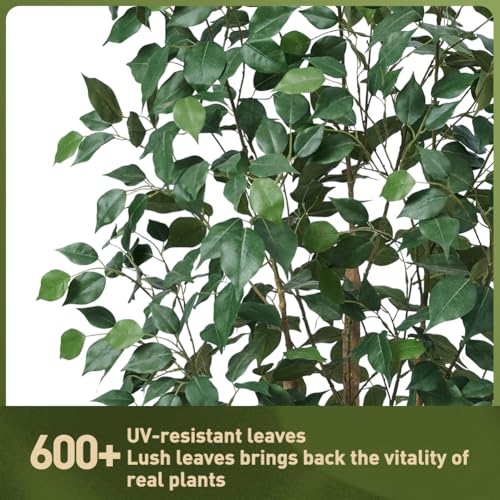 VeriNatural 5ft Artificial Ficus Tree,Tall Faux Tree with Pebbles & Planter UV Resistant Potted Fake Plant with Silk Leaves & Real Wood Trunk,Indoor Outdoor Floor Plant for Home,Living Room,VN129 - color: White, size: 5ft