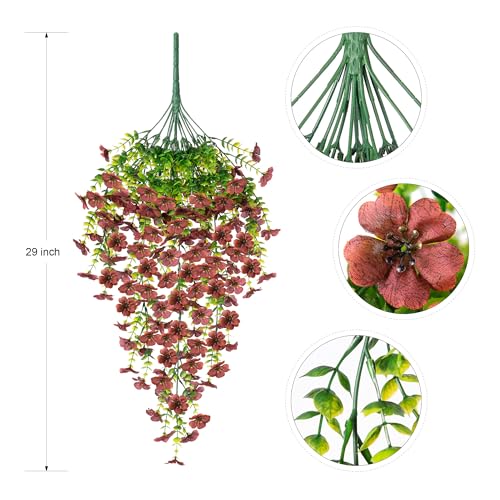 Ammyoo Artificial Mums for Outdoors Fake Hanging Flowers for Decoration, 2 PCS Silk Daisy Flower Realistic Faux Plants UV Resistant for Porch Patio Window Yard Outside Decor(Brown) - color: Brown