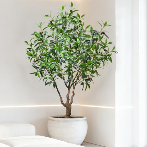 7.5ft Large Realistic Artificial Olive Tree with Olives - Premium Silk Mediterranean Faux Tree with Bendable Branches & Sturdy Base for Indoor Outdoor Farmhouse Office Decor - size: 7ft 6in
