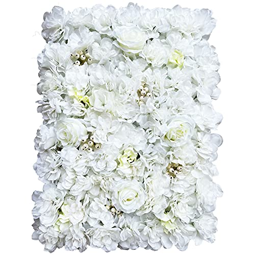 Blooms Decor Flower Panels,White Background Decoration Panel,Artificial Silk Flower Wall Panel Backdrop,Weddings,Event Decor,Bridal & Baby Shower and Photography Décor 15.75x23.62x0.79in 12Pcs (White) - color: White