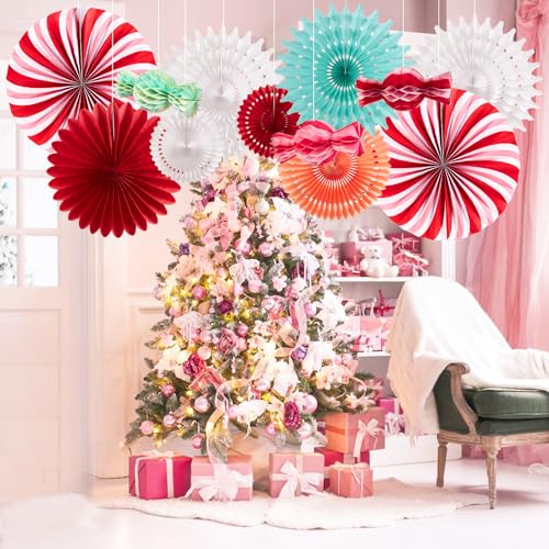 Christmas Hanging Paper Fans Decoration Christmas Peppermint Candy Hanging Ornaments Party Ceiling Hangings Deco Candy Tissue Paper Fans Backdrops Party Supply - color: Candy Party for Christmas