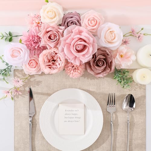 Floweroyal Artificial Flowers Fake Rose Flowers Dahlia with Stems for DIY Wedding Bridal Bouquets, Baby Shower, Floral Arrangement, Table Centerpieces, Home Decorations - color: A Classic Dusty Rose & Dahlia