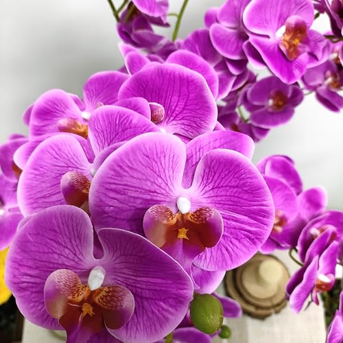 ATFL 8 Pack Purple Orchid Artificial Flowers Real Touch, 32'' Artificial Fake Faux Silk Orchid Stem Bouquets for Wedding Party Home Garden Decor,Orquideas Artificiales para Decora (excluding The Pot) - color: Purple