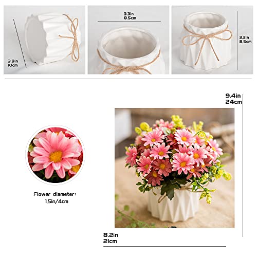 TKAS Artificial Flowers Fake Flowers Silk Rose Bouquets Decoration with Ceramics Vase for Table Home Office Wedding (Pink Flowers) - color: Pink Flowers
