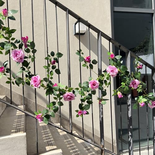 5.9FT Bendable Rose Flower Garlands, Artificial Silk Wild Roses Vine Hanging Flowers for Wall Fireplace Fence Table centerpieces Trellis Wedding Indoor Outdoor Spring Decor(Purple,1PC) - color: Purple, size: 1