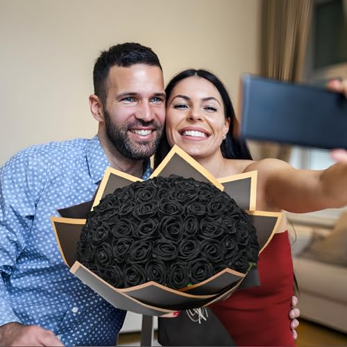 Waipfaru 50 Pcs Black Roses, Fake Roses Artificial Velet Flowers for Valentines Mothers Day Wedding Centerpieces Decor (Black) - color: Black, size: 50 Pcs