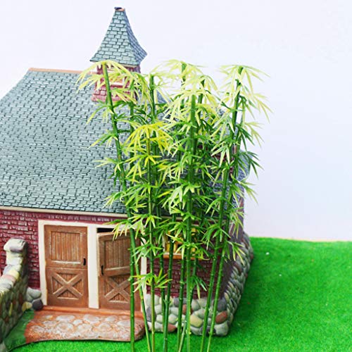 100Pcs Miniature Bamboo Trees with Panda Figurines, 4-6 inch Green Plastic Model Trees for Train Scenery, Fairy Garden, Diorama, Cake Topper Decoration, 1:75 Scale Landscape Accessories