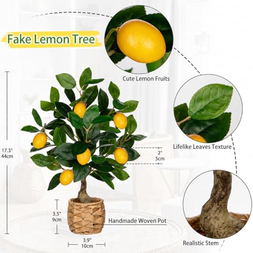 Oairse Artificial Potted Plants 17.3 inches Small Fake Lemon Tree Artificial Lemons Citrus Tree with Woven Pot Faux Plants Indoor Lemon Decorations for Home,Office, Living Room Table, Desk - style: Woven Pot