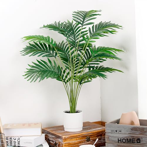 Der Rose 28'' Artificial Palm Tree Tall Fake Tropical Faux Trees Indoor and Outdoor for Home Bathroom Porch Outside Patio Decor (White Pot) (Pack of 2) - size: Style B - White - 28“ (Pack of 2)