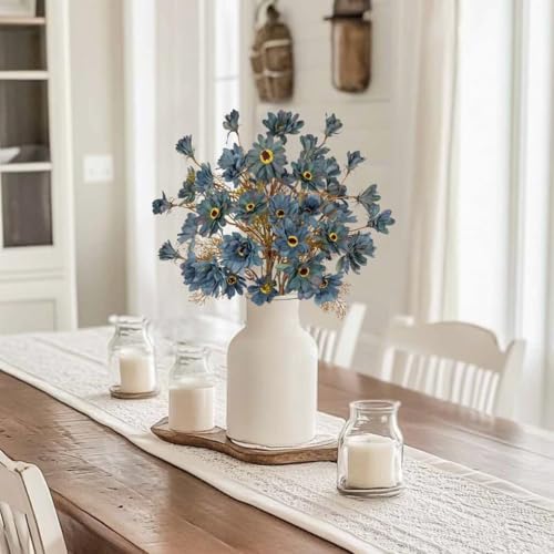 3 Bundles Artificial Daisy Flowers with Branches for Autumn Floral Arrangements, 20" Faux Wildflowers Mums Sprays for Fall Decor, Wedding Centerpieces, Fake Chrysanthemums Silk Flowers in Cyan Blue - color: Cyan Blue