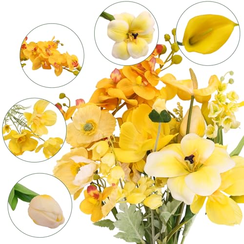 CEWOR Artificial Flowers Fake Flowers for Vase Silk Faux Flowers for Wedding Bouquets Flower Arrangements Floral Table Centerpieces Home Kitchen Garden Party Décor (Yellow) - color: Yellow