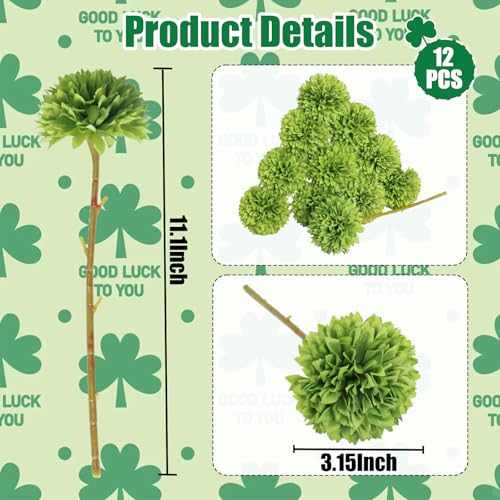 Tinsow 12 pcs Artificial Flowers Green Faux Ball Chrysanthemum Bouquet Flowers Wedding Bouquet for Spring Home Garden Party Wedding Decoration St Patricks Day Table Centerpiece - color: Grass Green