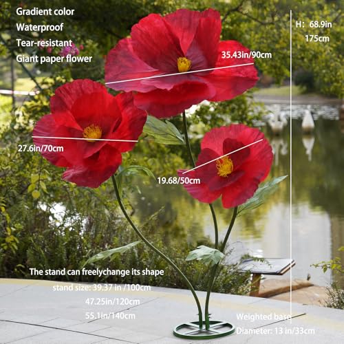Giant Flowers,Oversized Artificial Flower with Gradient Petals,Large Paper Floral Decor with Stand for Wedding Backdrops, Event Parties, Photo Booth Props, Home Decoration (red) - color: Red