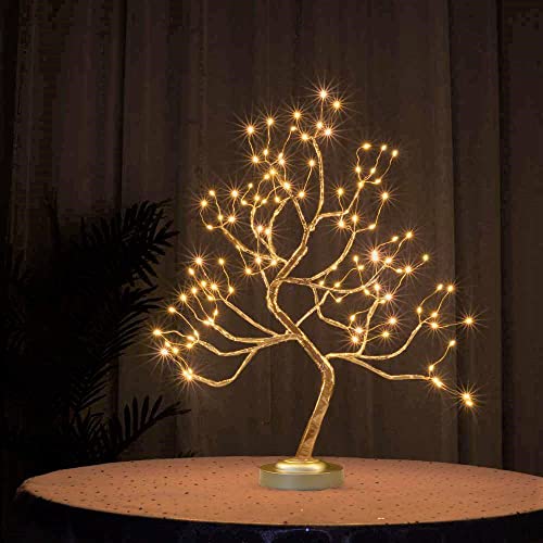 Bonsai Tree Light Golden Matte 20 Inches Artificial Tabletop Fairy Light Tree Lamp,Eight Lighting Modes,USB or Battery Operated with Timer,Decor of Bedroom,Living Room,Christmas (Warm White) - color: Golden Branches