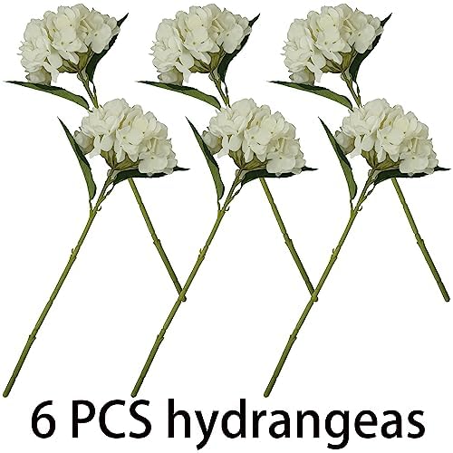 Ivory Hydrangea Artificial Flowers,6 Pcs Faux Hydrangea Flowers,Artificial Hydrangeas Flowers with Stems,Fake Hydrangeas,Silk Hydrangeas Flowers with Stems for Home Decor (6, Ivory) - color: Ivory