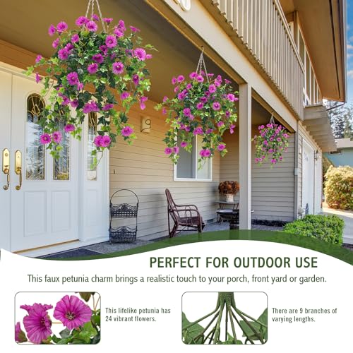 Ttranewsoo Artificial Flowers Faux Outdoor Plants Artificial Petunias for Outdoors Uv Resistant Fake Petunias Plants Hanging Flower Patio Decor Outside Basket Realistic Silk Plant No Pot(Purple 2pcs)