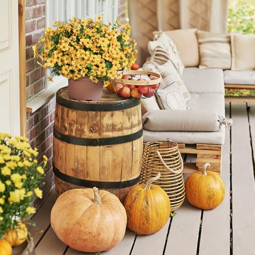 Yellow Fall Artificial Flowers for Outdoors Decorations, 12 Bundles Faux Fall Mums Flowers, UV Resistant Realistic Silk Daisy with Eucalyptus for Home Decor Garden Planters Patio Yard Balcony - color: Yellow&12 Bundles