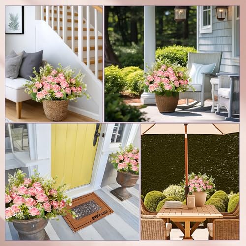 Yunlly 2 Set Artificial Boxwood Topiary Ball Trees with Rose Flowers 19.7'' UV Resistant Faux Greenery Shrubs Bushes with Ground Spike for Wedding Indoor Outdoor Front Porch Decor(Gradient Pink) - color: Gradient Pink