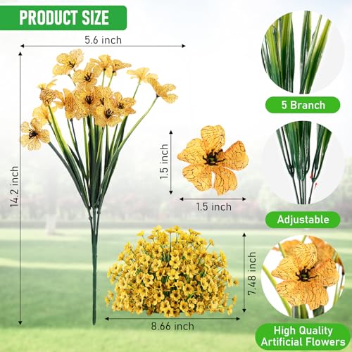 22 Bundles Artificial Flowers Outdoor, Faux Flowers UV Resistant with Plastic Plants, Faux Silk Flowers for Outdoors Outside Front Porch Hanging Planter Window Box Garden Decoration - color: Yellow, size: 22 Bundles