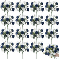 Zeyune 16 Bunches 12 Inch Artificial Mini Rose Bouquet 160 Heads Bridal Flower Bouquets Fake Silk Rose Bulk for Valentine's Day Wedding Bridal Shower Home Office Garden(Dark Blue and White) - color: Dark Blue and White