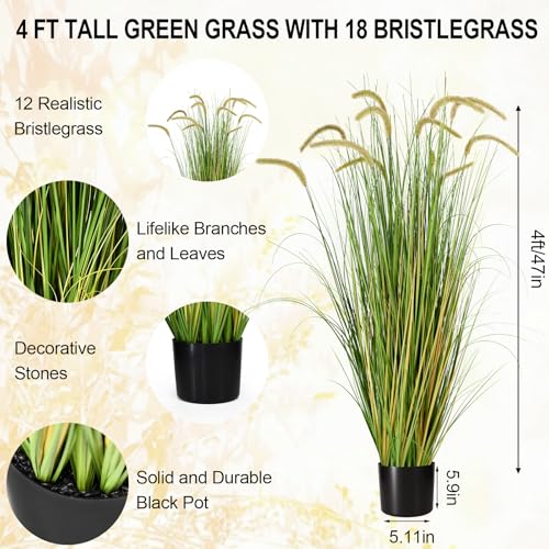 2-Pack 4ft/47in Artificial Horsetail Grass, Potted Faux Floor Plant for Modern Home Decor, Tall Grass Greenery for Indoor Outdoor House Garden Lobby Office Wedding - color: 2pac Green3