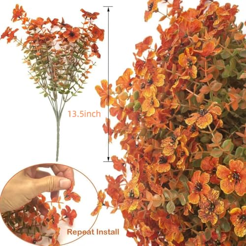 Artificial Fall Flowers for Outdoors - UV Resistant & Fade-Resistant Fake Flowers, 10 Bundles Orange Yellow Waterproof Faux Flowers for Garden, Yard, Patio, Wedding & Fall Decor - color: Yellow Orange