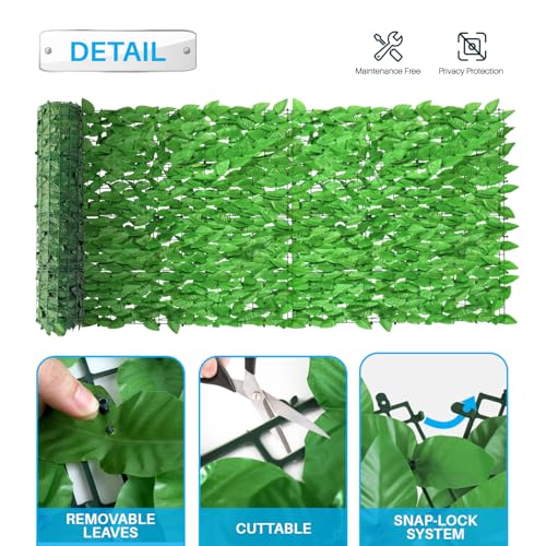 Patio Paradise 58"x117"-1Pc Faux Ivy Fence Privacy Screen Artificial Greenery Wall Backdrop,Fake Grass Wall Panels for Outside Apartment Balcony,Vine Leaf Decor for Outdoor Patio Chain Link - color: Faux Laurel Leaves- Light Green, size: 58" x 117"