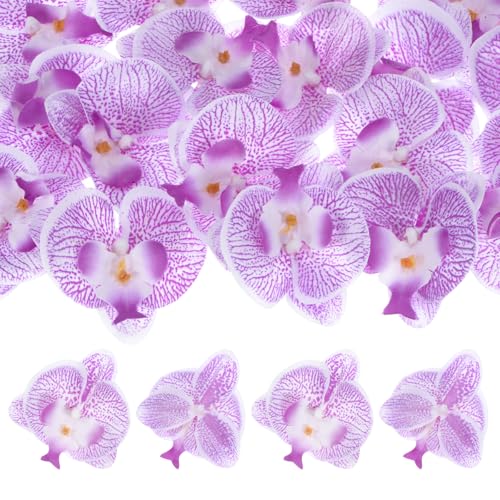 M METERXITY 20-Pack Artificial Orchid Flower Heads, Silk Faux Butterfly Flowers Head for Wedding/Bouquet/Bridal/Party Decor, Fake Phalaenopsis Petals Bulk [2.76 Inch, Dot Purple] - color: Dot Purple, size: 2.76 Inch