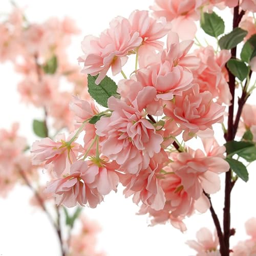 Larksilk Light Pink Cherry Blossom Branches Sakura, Japanese Faux Silk | Faux cherry blossom and Japanese sakura branches, plum/peach silk stems; real-touch for tall vase, wedding & spring decor