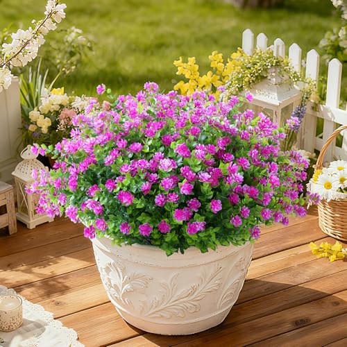 SITUMEIZI Artificial Flowers Outdoors UV Resistant, Fuchsia, 8 Bundles | Outdoor Fake Flower, Shrubs Greenery Plants, Hanging Decorations, Garden Porch Window Box, Outdoor Indoor Decor - color: Fushia