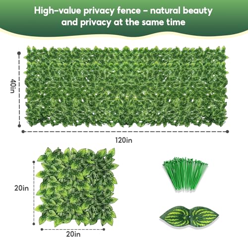 Artificial Ivy Privacy Fence Screen, 120x40 inch Artificial Hedge Grass Wall, Faux Ivy Fence Privacy Screen, Decoration for Patio Balcony Garden Backyard Indoor Outdoor Decor, Color Watermelon Leaves - color: Color printing watermelon leaves, size: 120x40