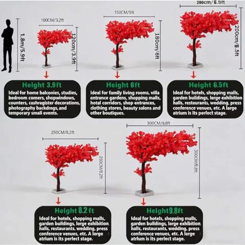 Japanese Artificial Cherry Tree Cherry Blossom Fake Indoor Outdoor Home Office Party Wedding Hotel, Red, H5.9*L4.9ft - color: Red, size: H5.9*L4.9ft